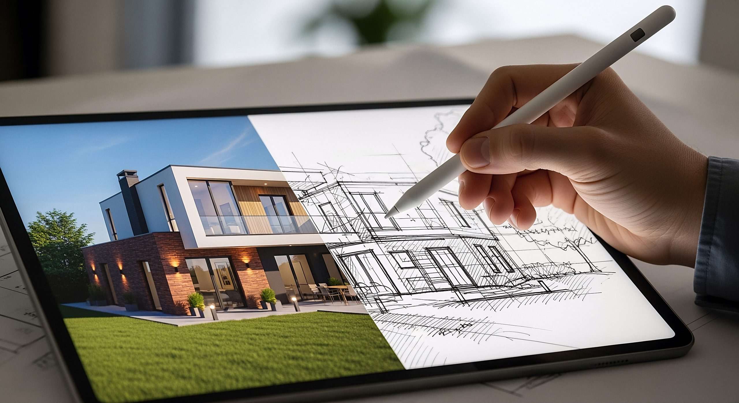 architectural-design-tablet-modern-house-plan