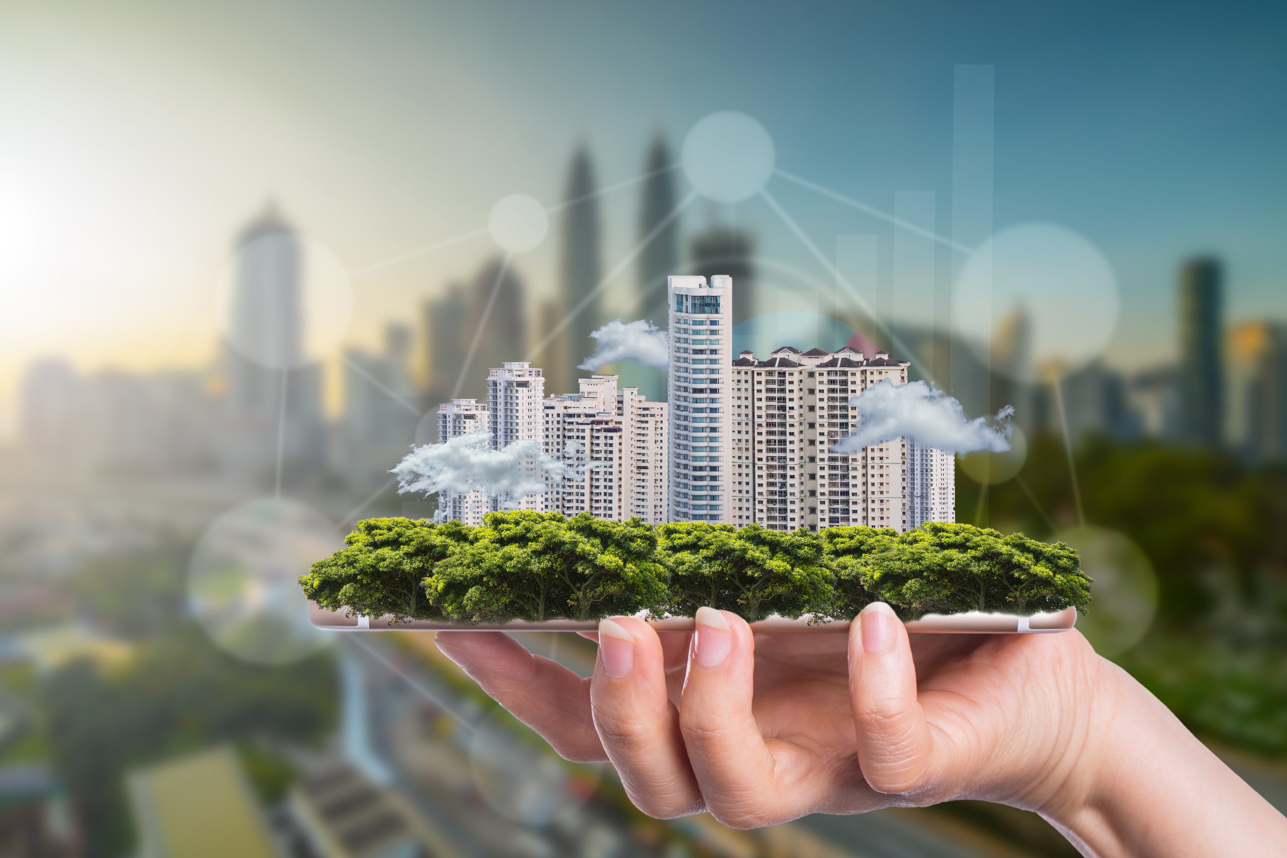 Business smart city concept for growing and success with your technology.