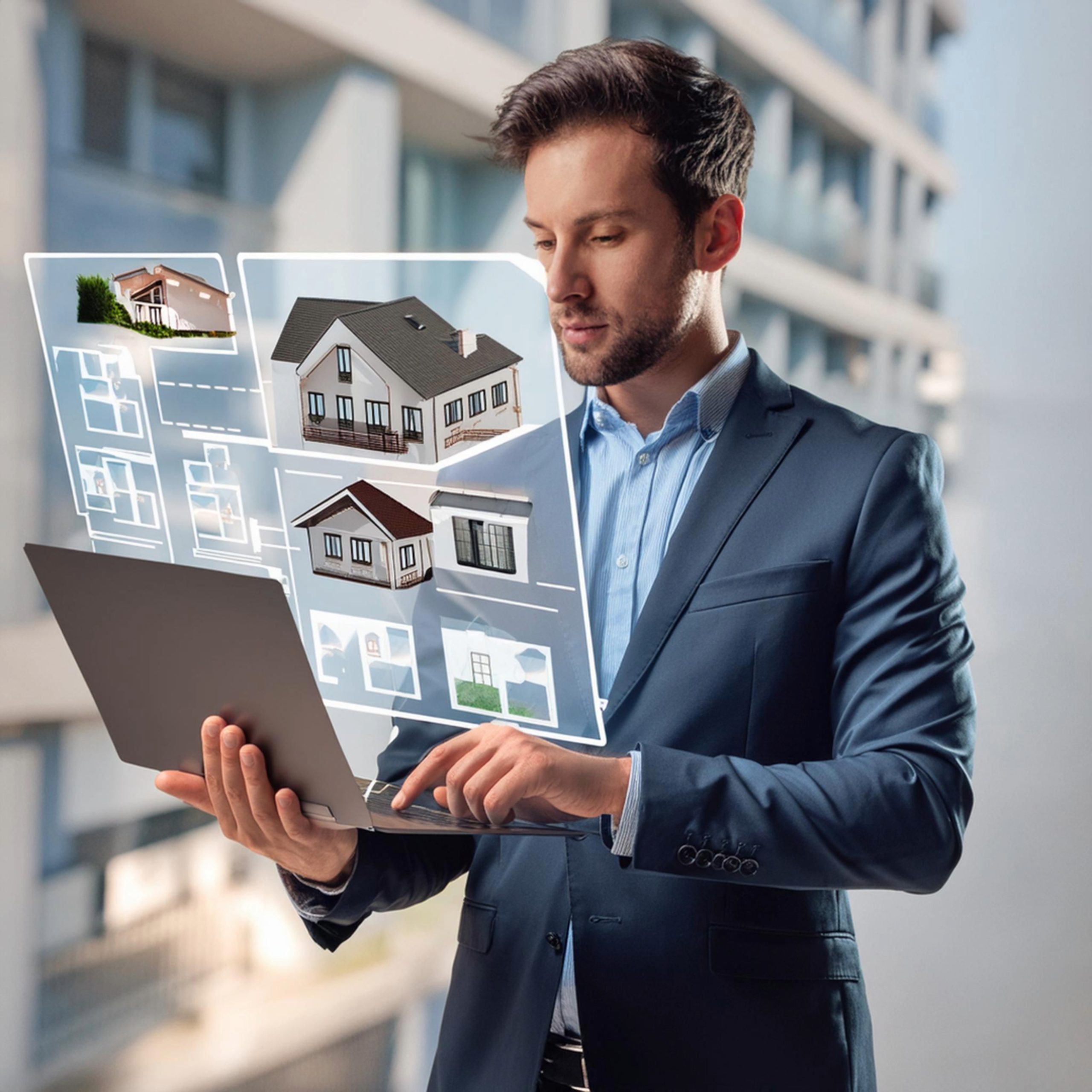 The concept of choosing the best is illustrated by a businessman selecting a house property and planning to buy it.